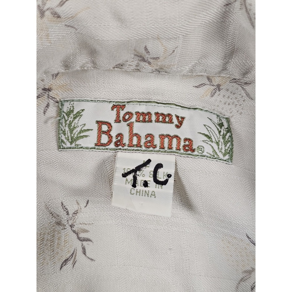 Tommy Bahama Mens Large Camp Shirt Beige Micro Palm Print Coconut Buttons - Picture 3 of 7